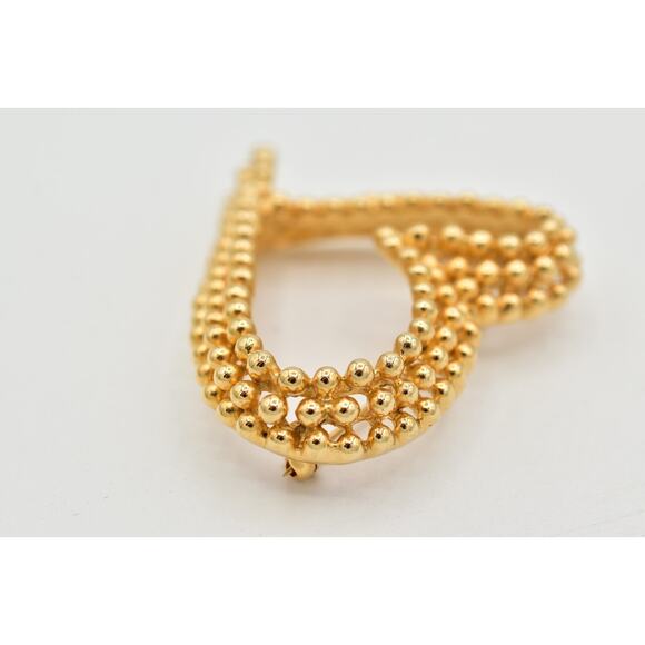 Fernando Originals Vintage Heart Pin Brooch Textured Chunky Gold FO Signed BinBI - Picture 7 of 12